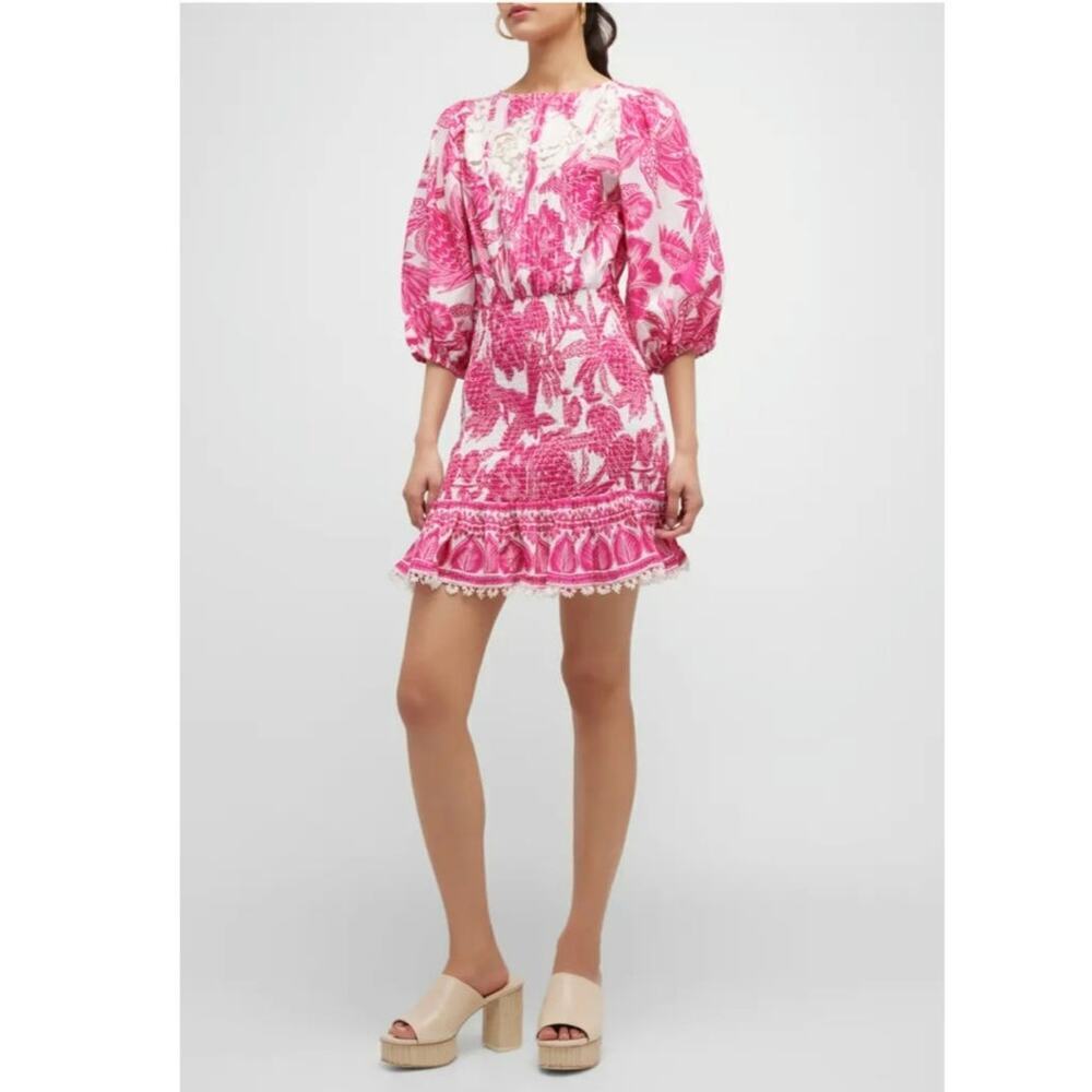 Farm Rio Tropical Woodcut Mini Pink Dress Size: L